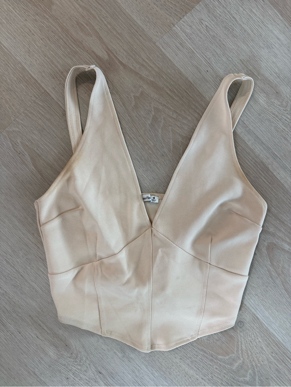 Abercrombie & Fitch Cream V-Neck Structured Crop Top